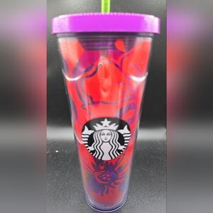 Starbucks 2014 Purple Tumbler Purple Lid GREEN STRAW 24 Oz Cold Cup, Photos!